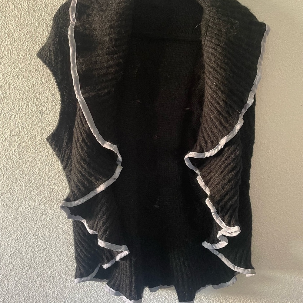 Black Sweater Vest with White Trim